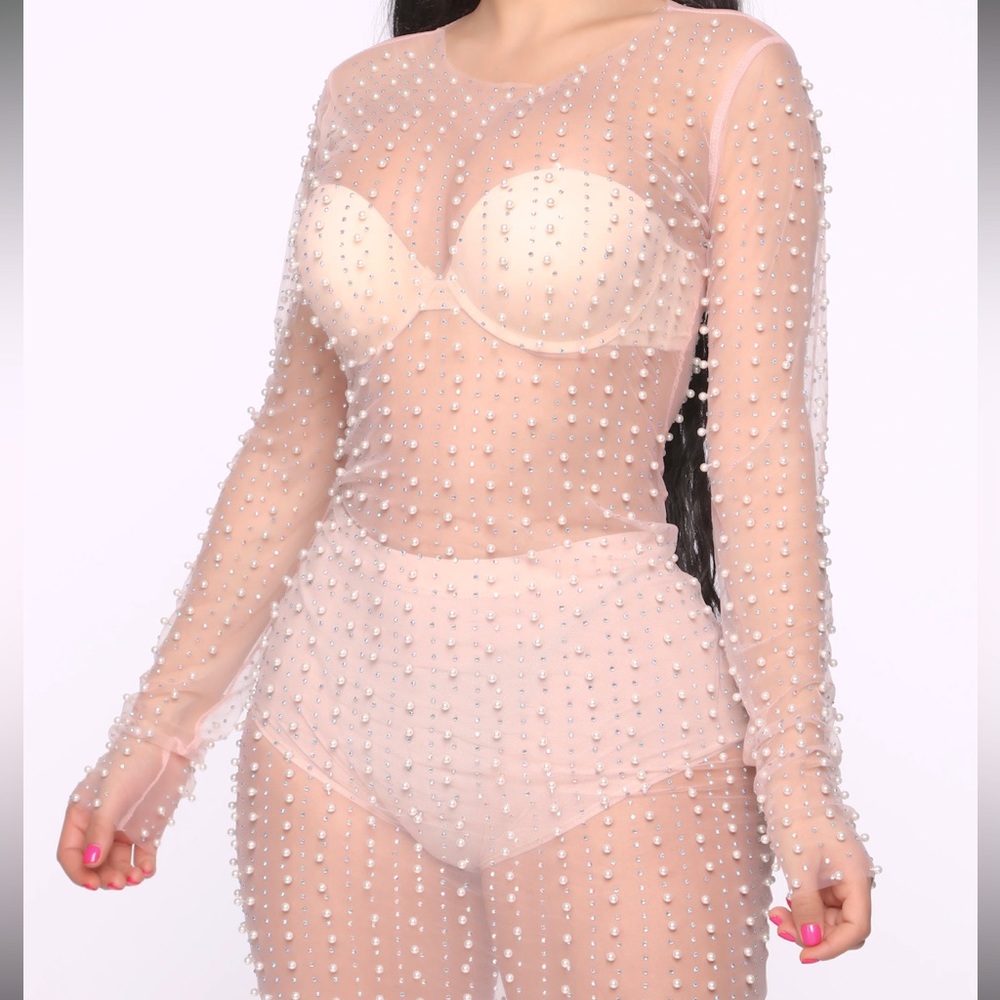 Mesh pearl maxi dress